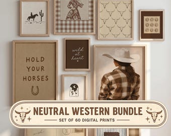 Western Wall Art Prints | Neutral Coastal Cowgirl Bundle | Trendy Cowgirl Dorm Decor | Beige Brown Western Wall Art | Digital Download