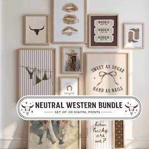 Western Wall Art Prints | Brown Cowgirl Bundle | Neutral Trendy Cowgirl Dorm Decor | Digital Download | Printable Art