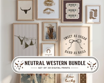 Western Wall Art Prints | Brown Cowgirl Bundle | Neutral Trendy Cowgirl Dorm Decor | Digital Download | Printable Art