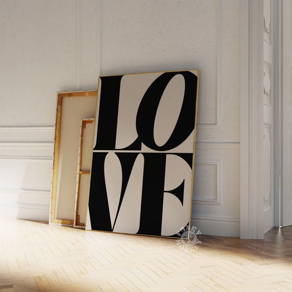 Love Art Print, Retro 70s Love Poster, Trendy Wall Print, Y2K Preppy Aesthetic, Typography Print, Printable Art, Digital Print, Neutral Art