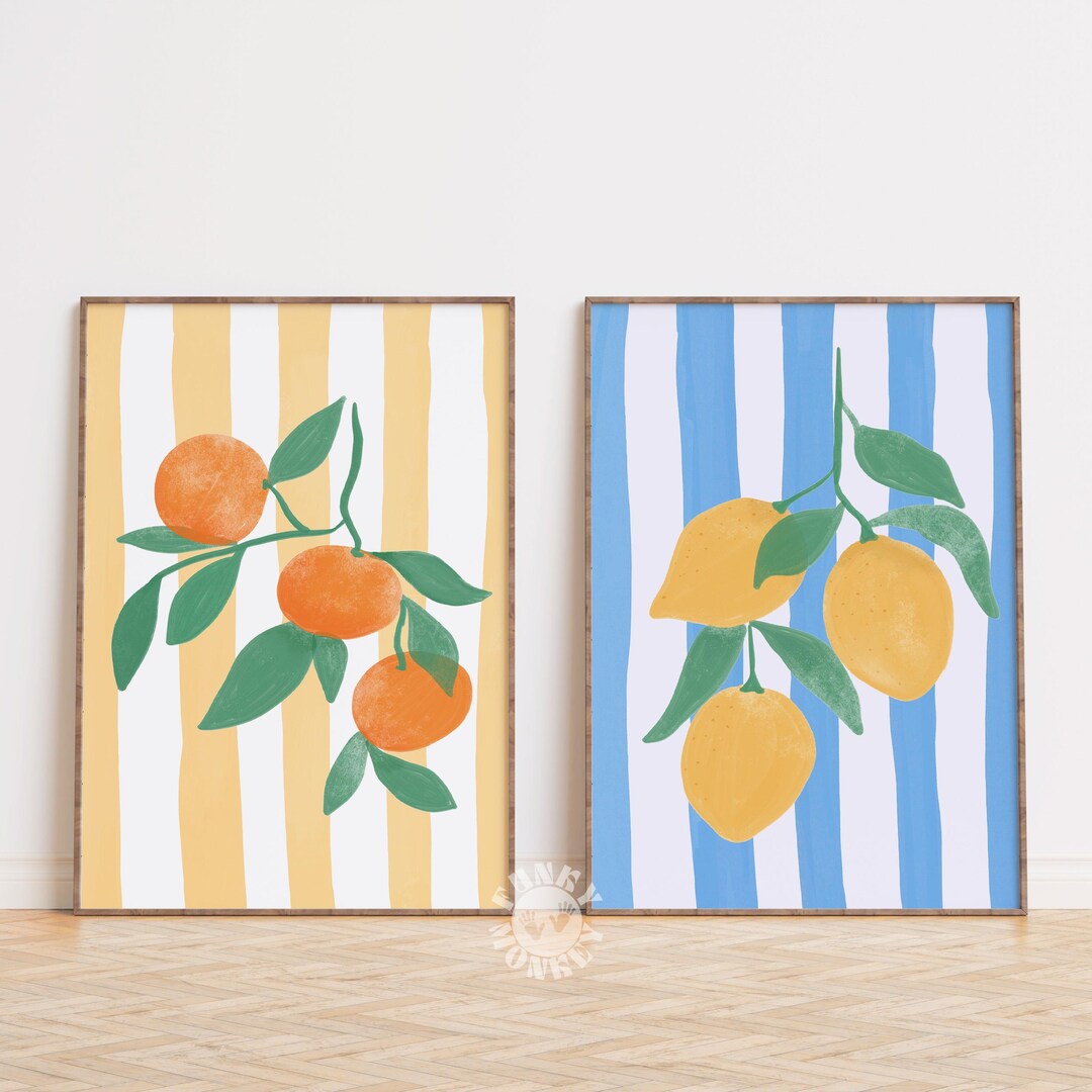 add a touch of nature to your kitchen with citrus... Kitchen Wall Art, Citrus Fruit Print Set of 2, Italian Summer Trendy ...