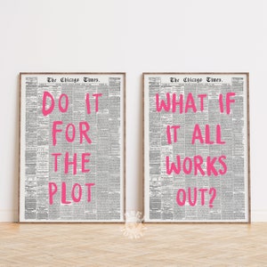 Do It For The Plot Trendy Wand Kunst Druck 2er-Set, What If It All Works Out Retro Zeitung Poster, Wohnung Ästhetisch, Positive Affirmation