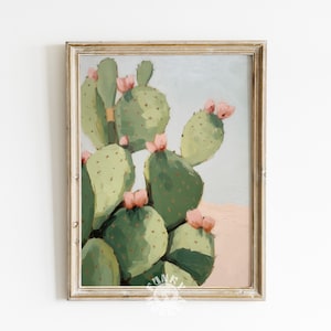 Wüsten Kaktus Print, westliche Ästhetik, trendige rosa girly druckbare Wandkunst, Boho Raumdekor, Vintage Kaktus Poster, digitaler Download