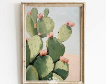 Desert Cactus Print, Western Aesthetic, Trendy Pink Girly Printable Wall Art, Boho Room Decor, Vintage Cactus Poster, Digital Download
