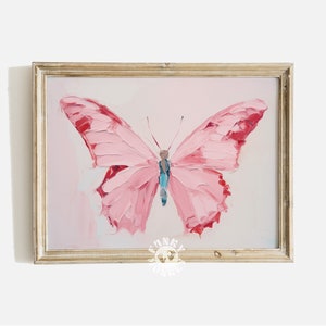 Butterfly Print, Pink Girly Digital Print, Girl&#39;s Nursery Room Painting, Coquette Aesthetic, Preppy Trendy Wall Art, Dorm Room Decor
