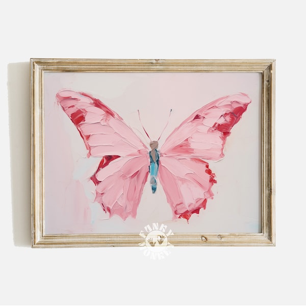 Impression papillon, impression numérique girly rose, tableau pour chambre de petite fille, esthétique coquette, art mural preppy tendance, décoration de dortoir