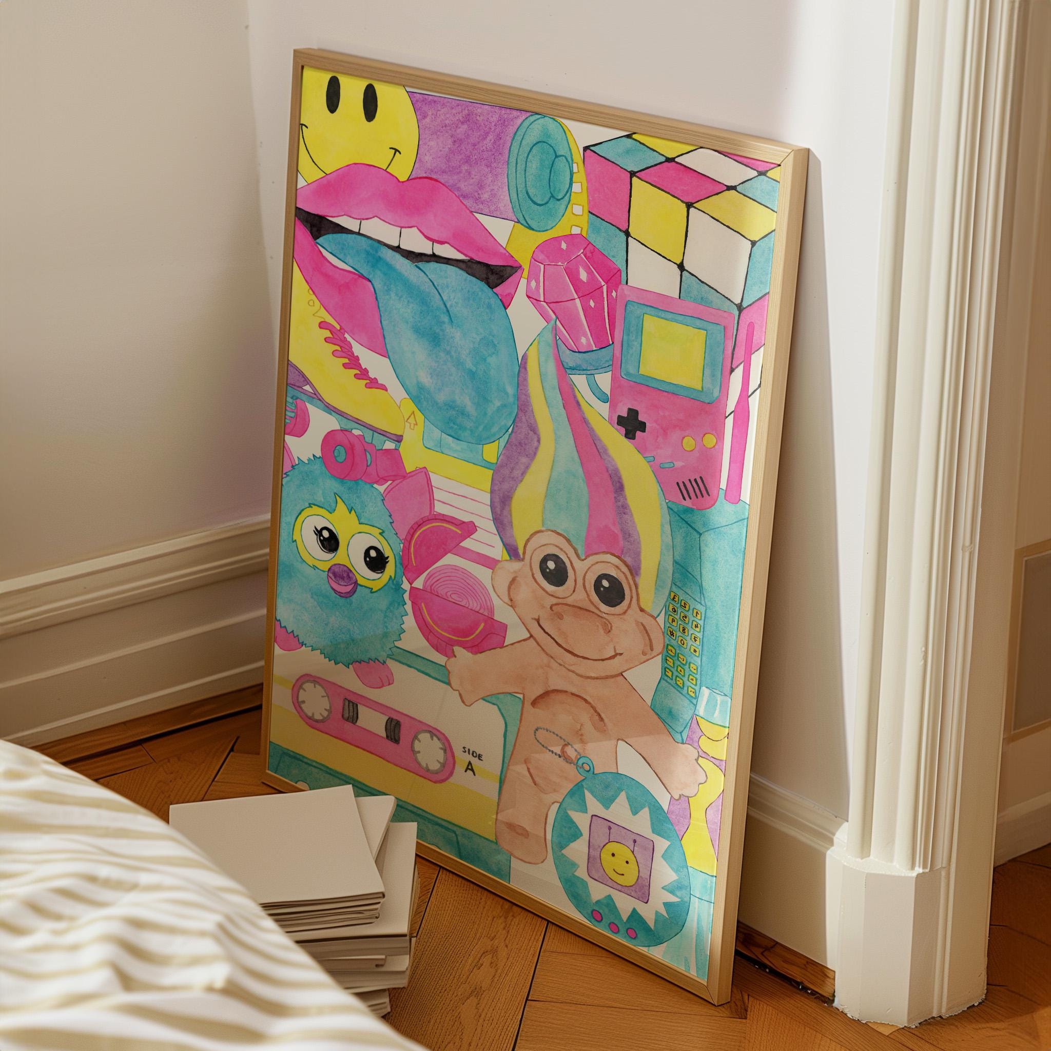 Retro 90s Poster, 90s Toys Nostalgia Wall Art Print, Maximalist