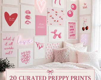 Pink Coquette Wall Art Set of 20, Preppy It Girl Prints, Girly Dorm Decor, Cute Aesthetic Gallery Wall, Trendy Digital Download