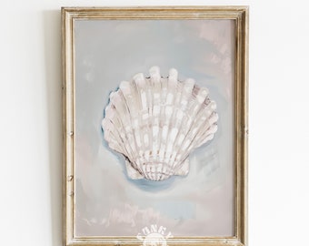 Sea Shell Art Print, Abstract Coastal Wall Art Print, Neutral Digital Download, Trendy Preppy Aesthetic Room Decor, Coastal Granddaughter
