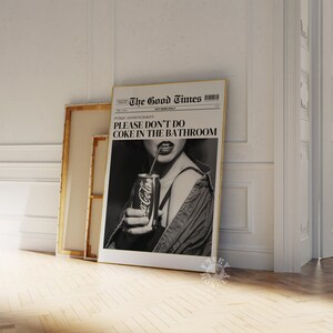 Trendy Don't Do Coke Newspaper Print, Funny Newspaper Headline Poster, Retro Wall Art, Aesthetic Apartment Decor, College Dorm, Bathroom Art image 2