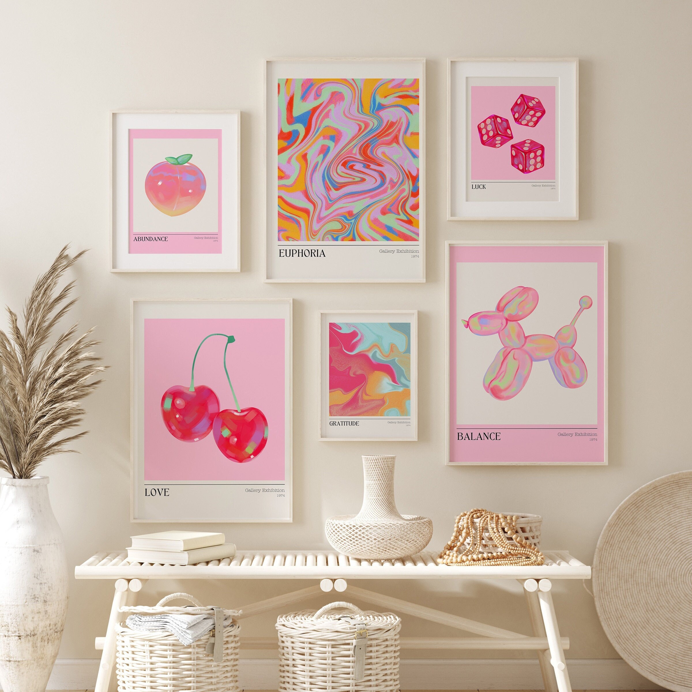 KISSFOX Quadro Su Tela Funky Red Cherries Con Palla Disco, Stampa Artistica Trendy, Decorazione Murale Estetica Per Camera Ragazze E Party