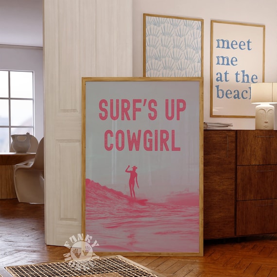 Surf's Up Cowgirl Print, Coastal Cowgirl Western Wall Art, Trendy Summer Aesthetic Digital Prints, College Dorm Room Decor, Girly Print
