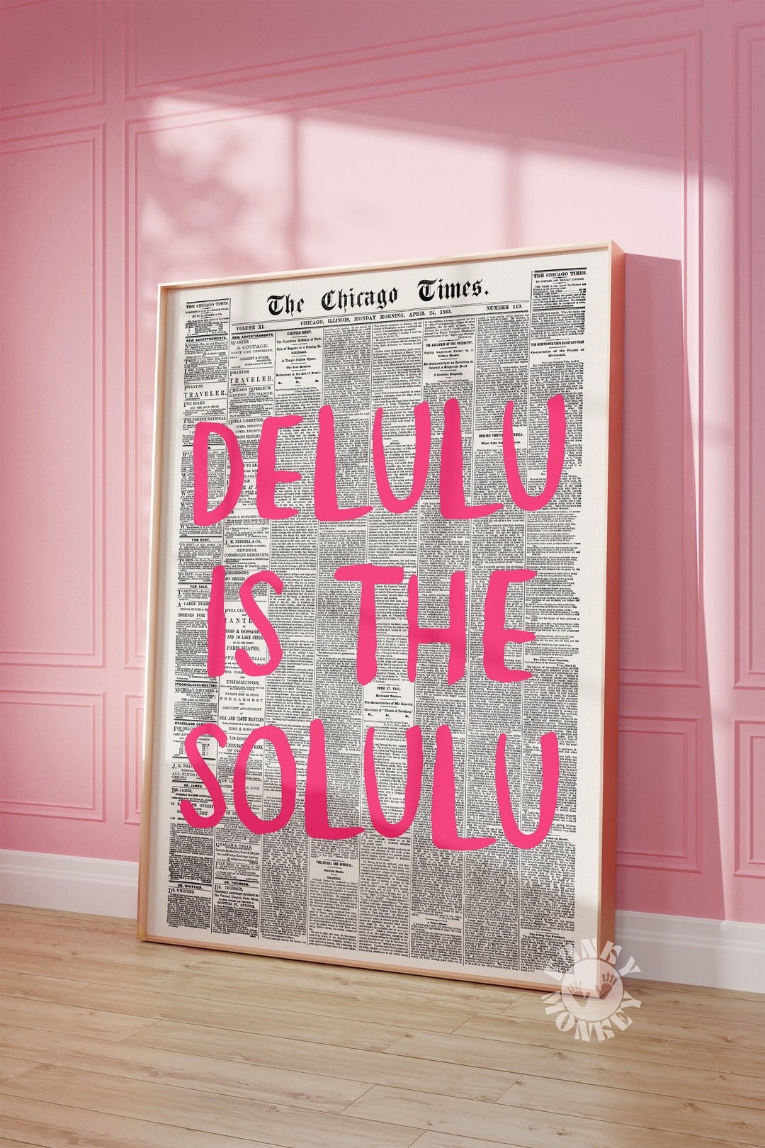 Delulu Digital Print, Pink Trendy Newspaper Poster, Delusional