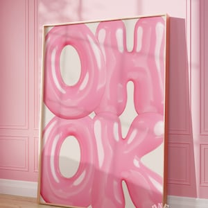 OH OK Digitaldruck, Pink Bubble Buchstaben druckbare Kunst Trendy Wand Kunst Drucke Funky Retro Aesthetic College Wohnung Druck, Wohnheim Zimmer Dekor