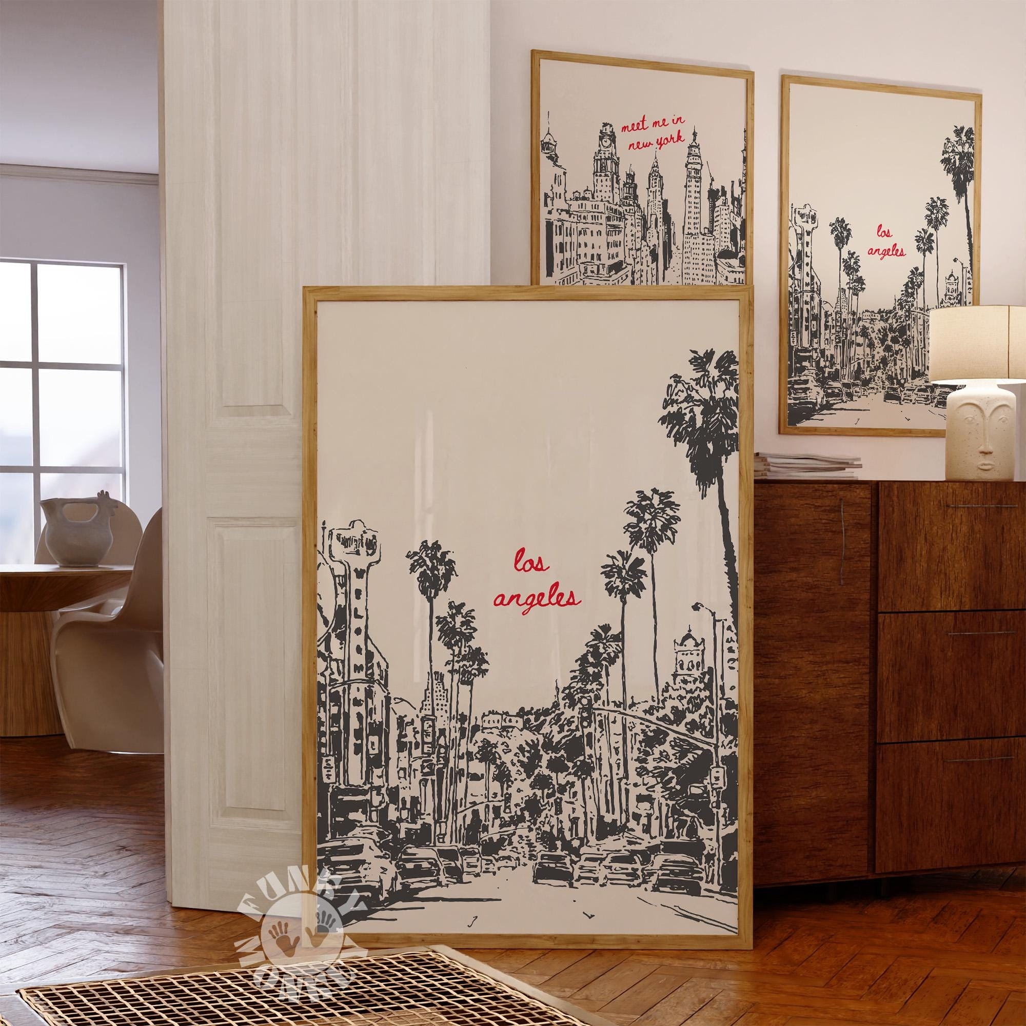 Los Angeles Travel Poster, Retro LA City Print, Trendy Wall Art
