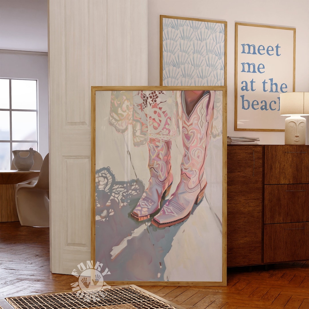 Pink Cowgirl Boots Wall Art Print, Retro Western Downloadable Art ...