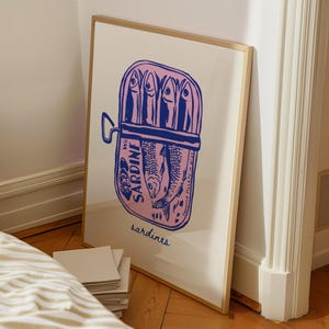 Trendy Sardinen aus der Dose, Digitaldruck, Retro Wandkunst, Funky Kitchen ästhetik Poster, Sommer Sardinen Druck