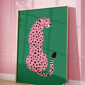 Pink Cheetah Wall Art Print, Trendy Wall Art, Preppy Room Decor, Leopard Poster Print, Maximalist Decor, Apartment Aesthetic, Boho Decor