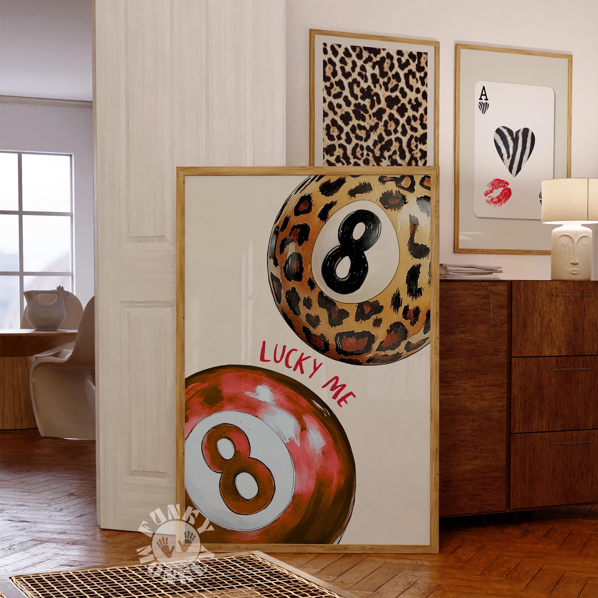 Leopard Print Set, 8 Ball Digital Print, Red Trendy Wall Art Print