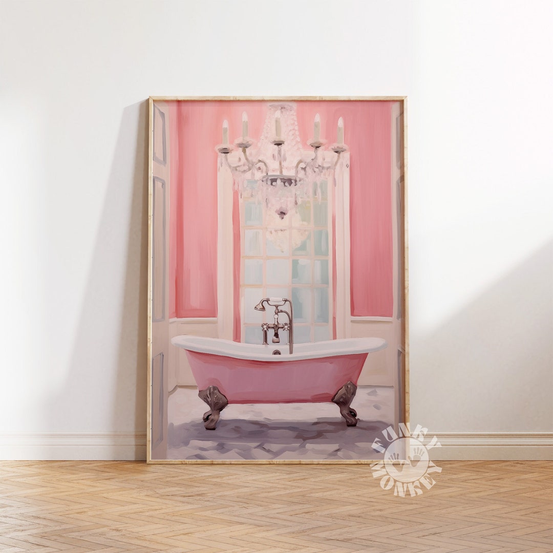 Pink Vintage Girly Bathroom Wall Art Print, Girly Coquette Aesthetic ...