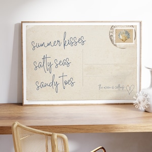 Impression de carte postale vintage côtière, art mural plage d'été, décoration esthétique petite-fille côtière, affiche preppy tendance, dicton d'été imprimable