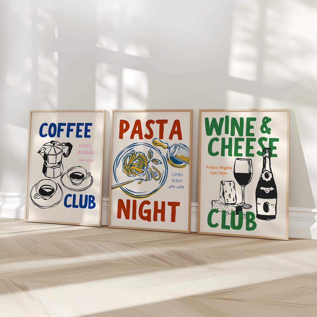 kitchen print, coffee & cake | kitchen prints, wall... Kitchen Print Set, Food Wall Art Set of 3, Retro Coffee Club Digital ...