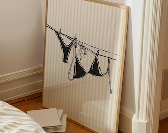 Neutral Summer Print, Black Bikini Beach Wall Art, Coastal Aesthetic Poster, Digital Print, Trendy Wall Art, Preppy Print