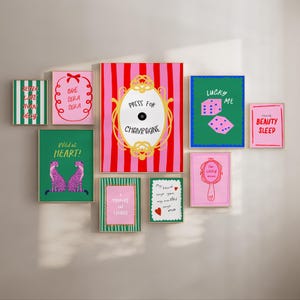 Maximalist Wall Art Print Set of 9, Dopamine Trendy Posters, Pink Green Preppy Gallery Wall Set, Funky Dorm Room Decor, Apartment Aesthetic