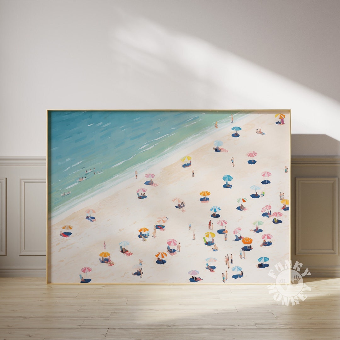 Modern Beach Print, Aerial Beach Poster, Coastal Wall Art, Apartment