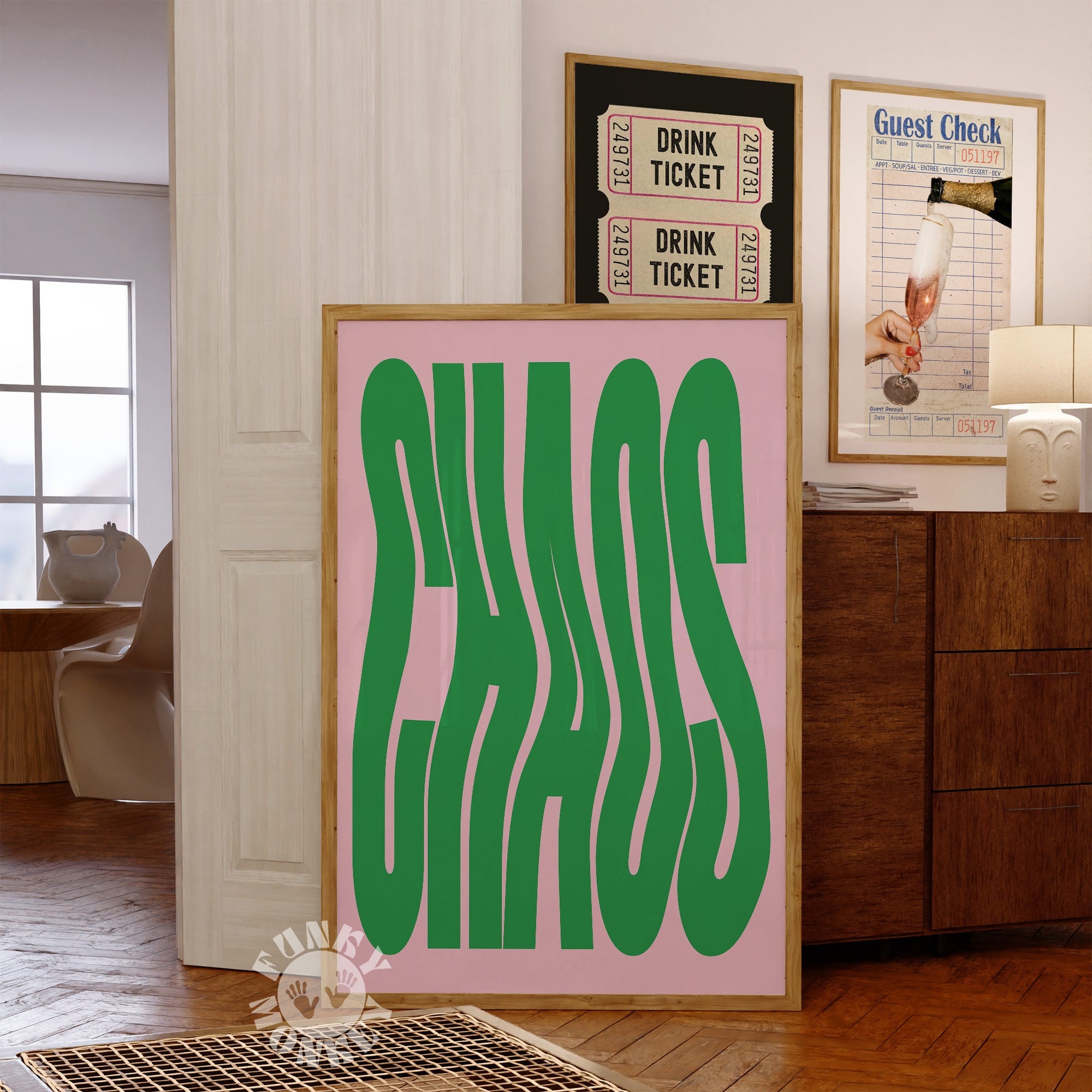 Chaos Wall Art Print, Preppy Pink Green Poster, Trendy Wall Art, Maximalist Decor, Retro Poster, Y2K Decor, College Apartment Aesthetic