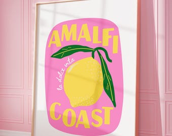 Amalfi Coast Poster, Italian Summer Wall Art Print, La Dolce Vita, Lemon Printable Art, Preppy Aesthetic, Trendy Travel Poster Digital Print