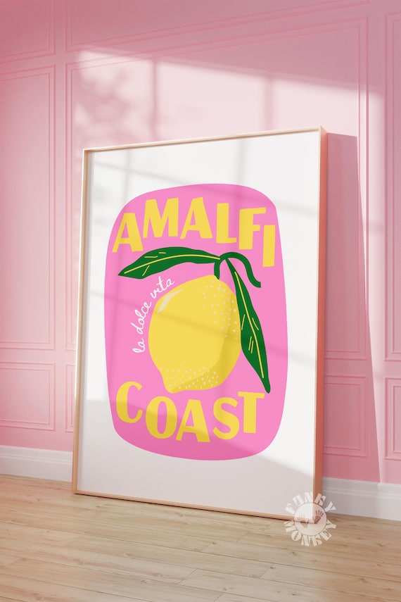 Amalfi Coast Poster, Italian Summer Wall Art Print, La Dolce Vita, Lemon Printable Art, Preppy Aesthetic, Trendy Travel Poster Digital Print