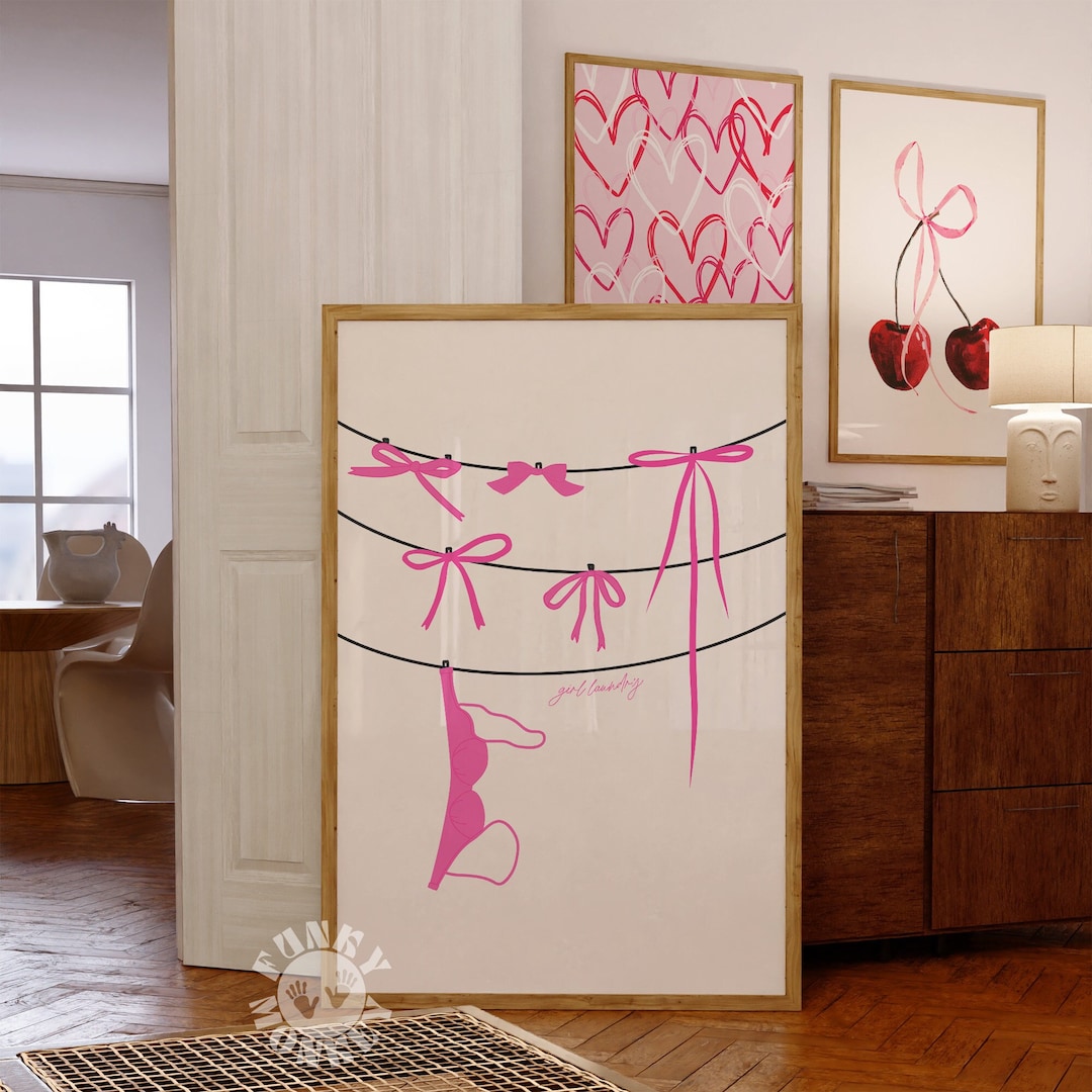 Coquette Room Decor, Pink Bow Lingerie Print, Laundry Wall Art ...
