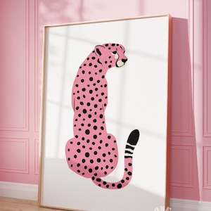 Trendy Leopard Wall Art, Pink Cheetah Poster Print, Preppy Room Decor, College Apartment Aesthetic, Boho Decor, Printable Art, Digital Print