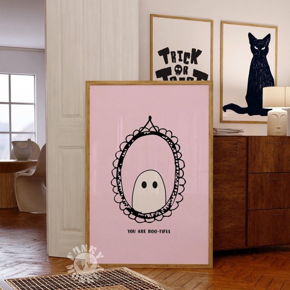 Pink Halloween Decor, You Are Bootiful Wall Art Print, Cute Ghost Poster, Preppy Trendy Printable Art,  Girly Print, Girls Room Decor