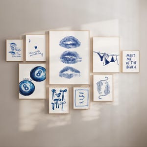 Conjunto de impresiones de arte de pared azul marino, paquete de pósteres imprimibles de moda, conjunto de pared de galería, decoración estética para habitaciones, impresiones digitales, arte imprimible para dormitorios universitarios