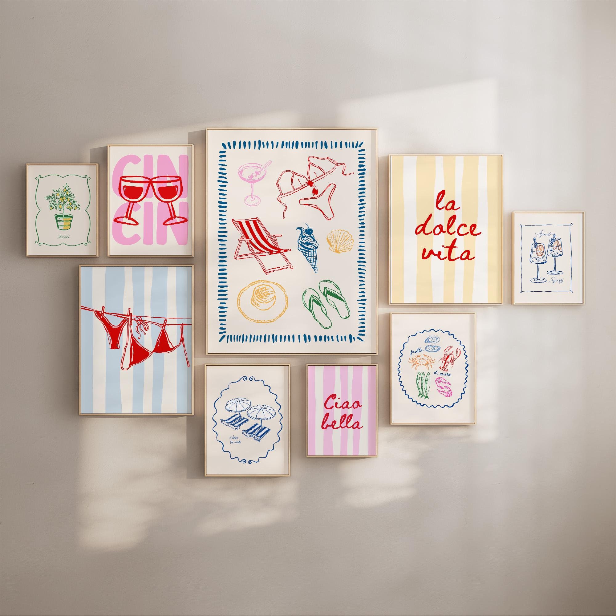 Summer Wall Art Print Set, La Dolce Vita Poster Bundle, Italian