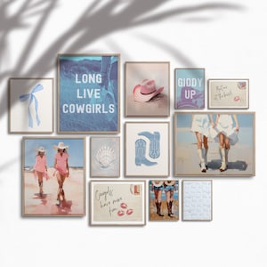 Coastal Cowgirl Wall Art Print Set of 12, Trendy Gallery Wall Posters, Beachy Preppy Girls College Dorm Room Digital Download Blue Printable
