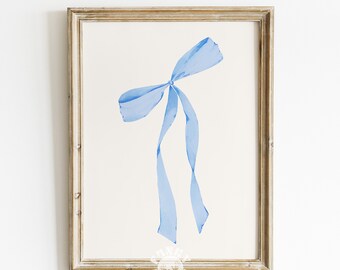 Blue Bow Print, Coquette Aesthetic Printable, Coastal Granddaughter Poster, Nursery Girly Wall Art, French Pastel Hair Bow, Digital Download