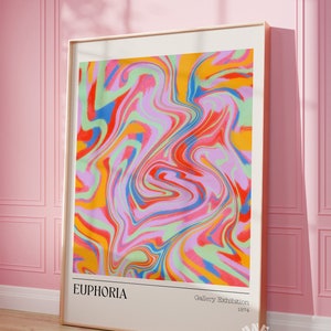 Euphoria Print, Retro Galerie Ausstellung Print, adrettes Poster, trendige Wandkunst, Wohnung Aesthetic, Digitaldruck, 70s Funky Art Print