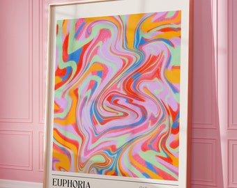 Euphoria Print, Retro Gallery Exhibition Print, Preppy Poster, Trendy Wall Art, Apartment Aesthetic, Digital Print, 70s Funky Art Print