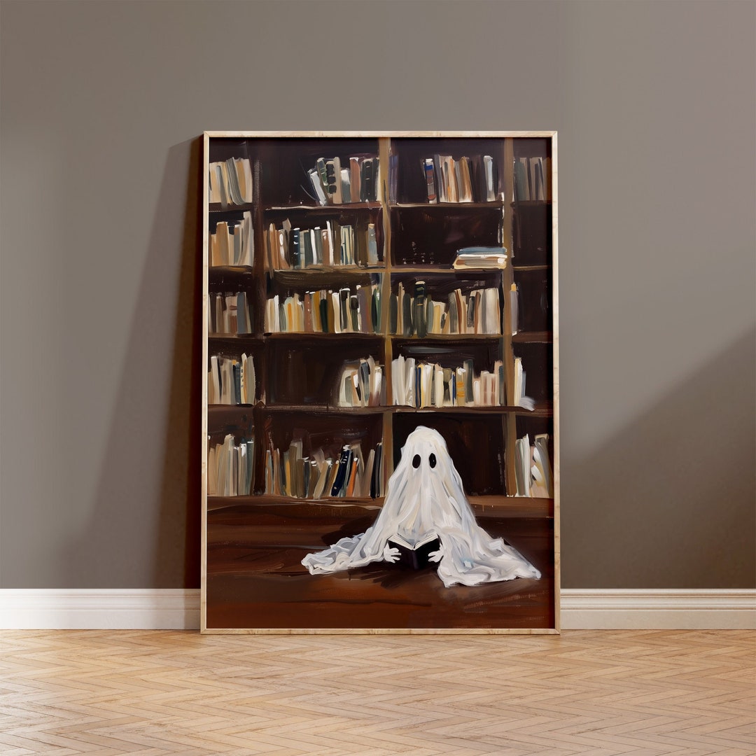 Ghost Reading Book Art Print, Vintage Library Ghost Wall Art Print ...