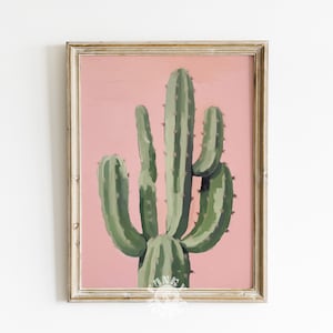Rosa Kaktus Druck, Wüstenkaktus Malerei, westliche Ästhetik, druckbare Wandkunst, Boho Raumdekor, Retro Kaktus Poster, Digitaldruck