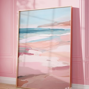 Pastel Beach Print, Pink Abstract Coastal Downloadable Art, Girly Apartment Decor, Summer Poster, Beach Aesthetic Gallery Wall Digital Print