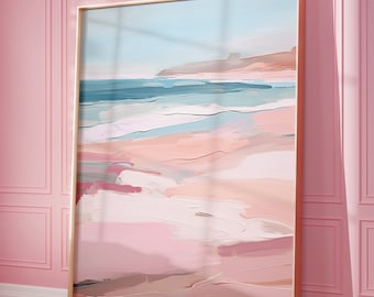 Pastel Beach Print, Pink Abstract Coastal Downloadable Art, Girly Apartment Decor, Summer Poster, Beach Aesthetic Gallery Wall Digital Print