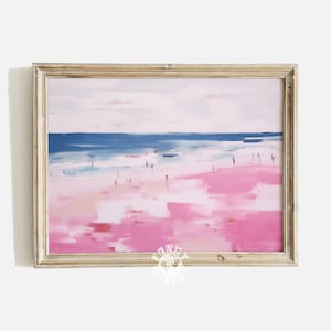 Abstract Beach Print, Pink Girly Coastal Painting, Apartment Aesthetic, Printable Wall Art, Retro Summer Beach Digital Print Dorm Room Decor