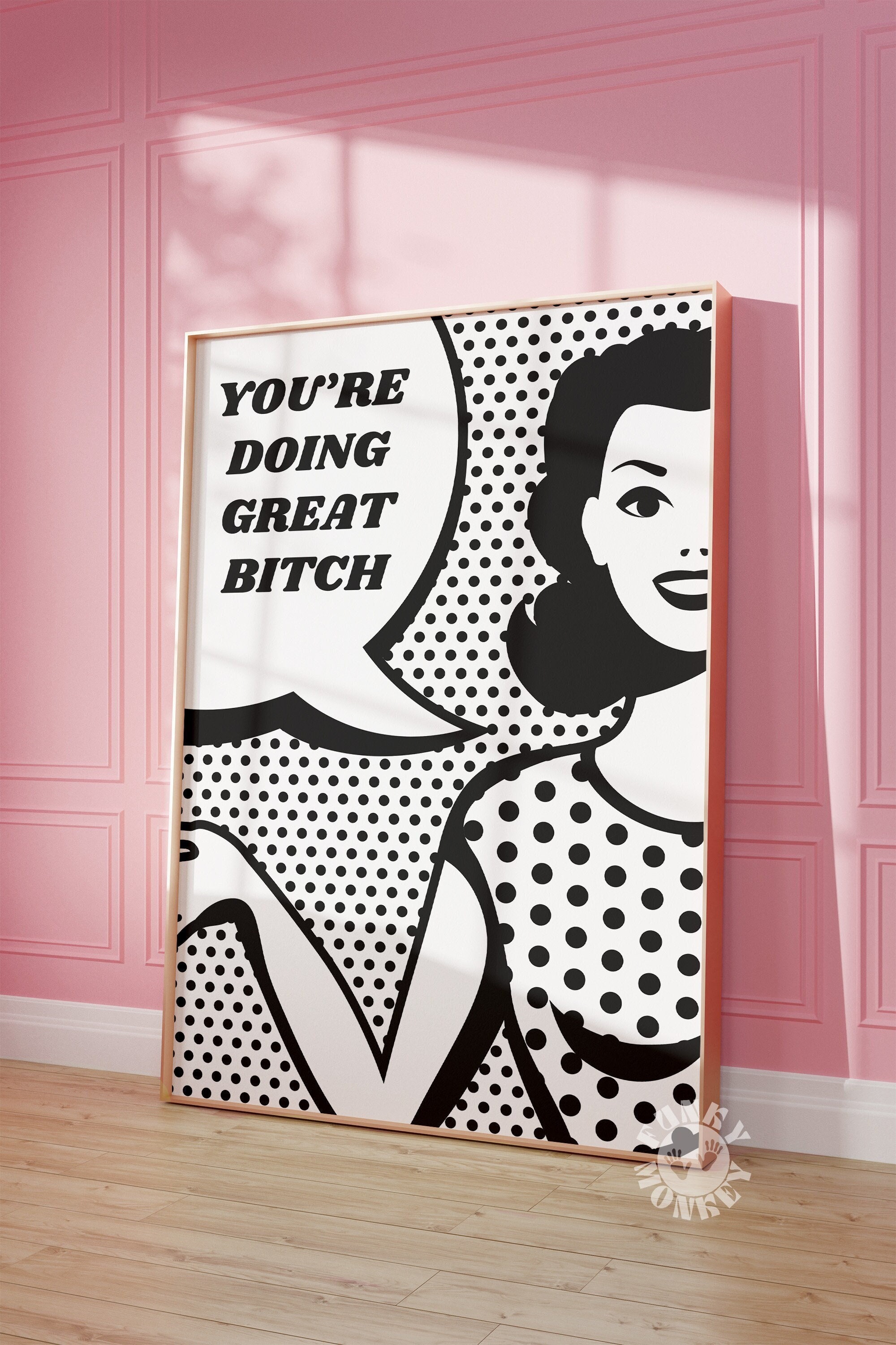 Retro Pop Art Wall Art Print, You're Doing Great Bitch, 50s Dot