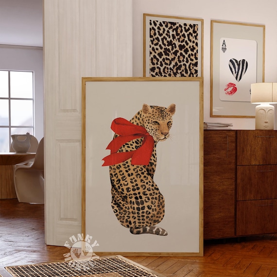 Trendy Leopard Print Set, 8 Ball Digital Prints, Red Leopard Wall
