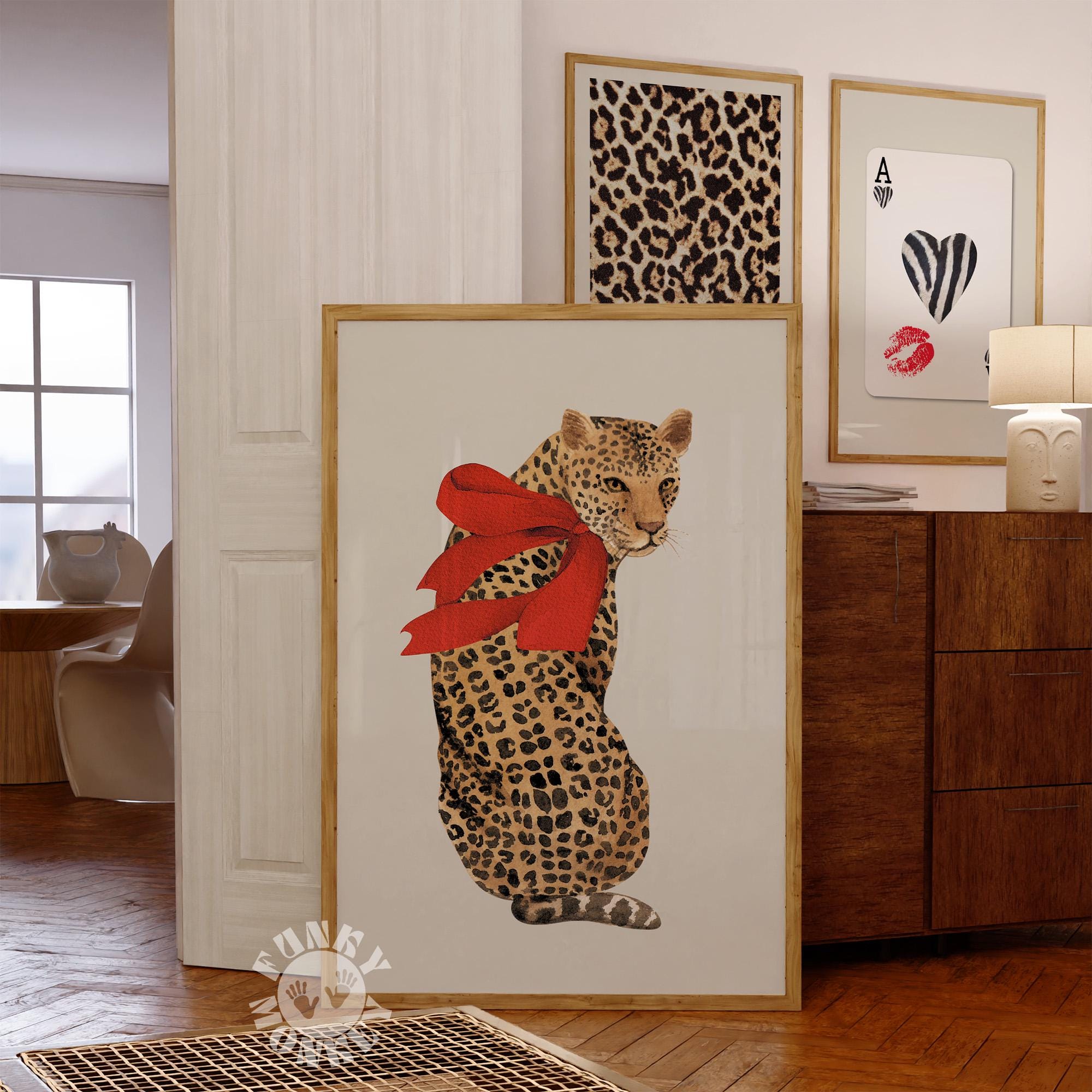 Trendy Leopard Print Set, 8 Ball Digital Prints, Red Leopard Wall