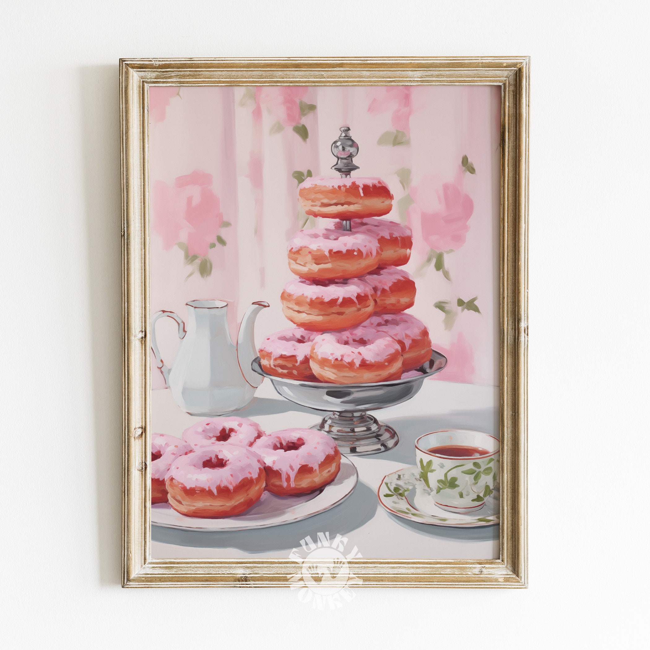 Pink Donut Kitchen Wall Art Print, Retro Breakfast Digital Print ...